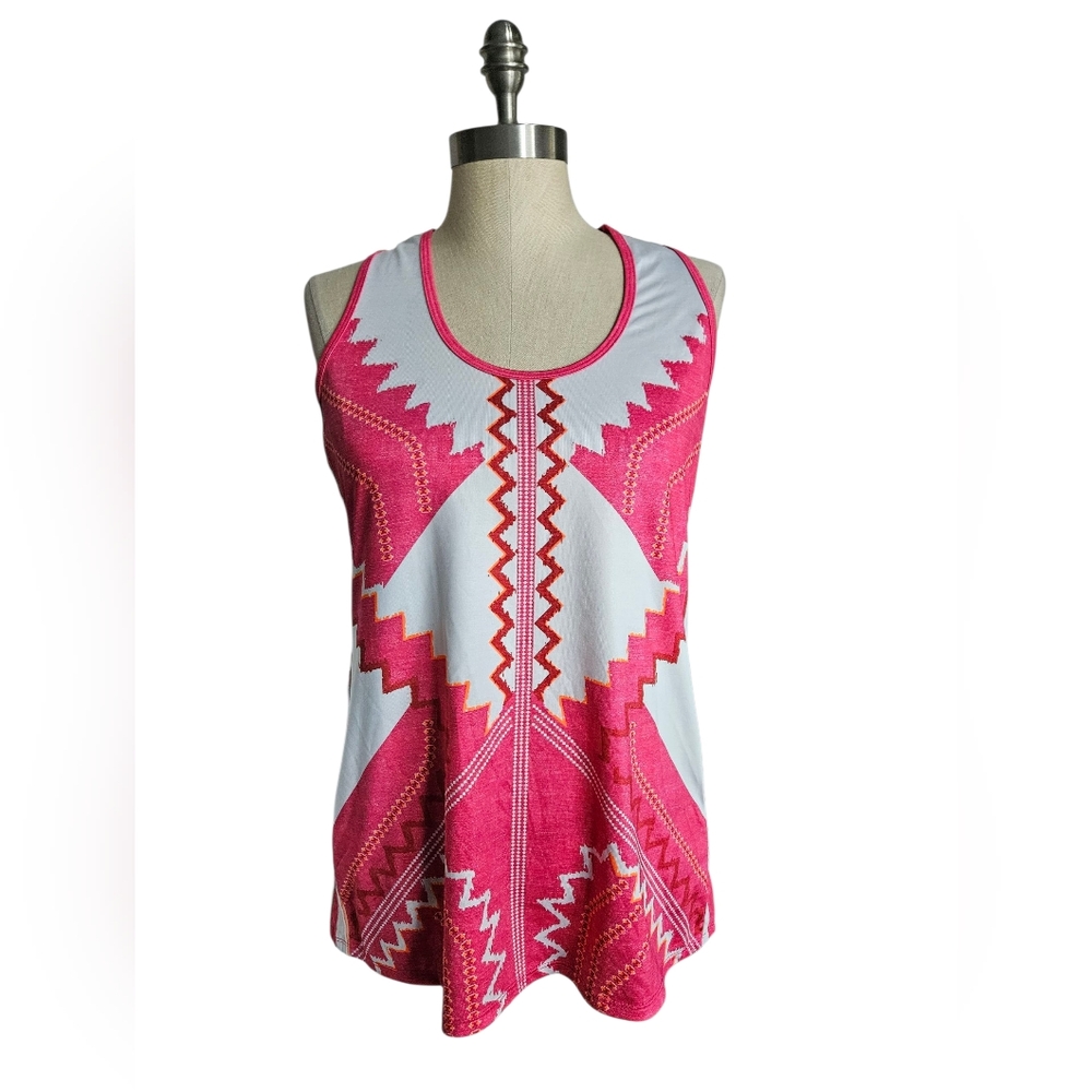 LUCKY IN LOVE Pink Pattern Racerback Tank Top | SZ XL